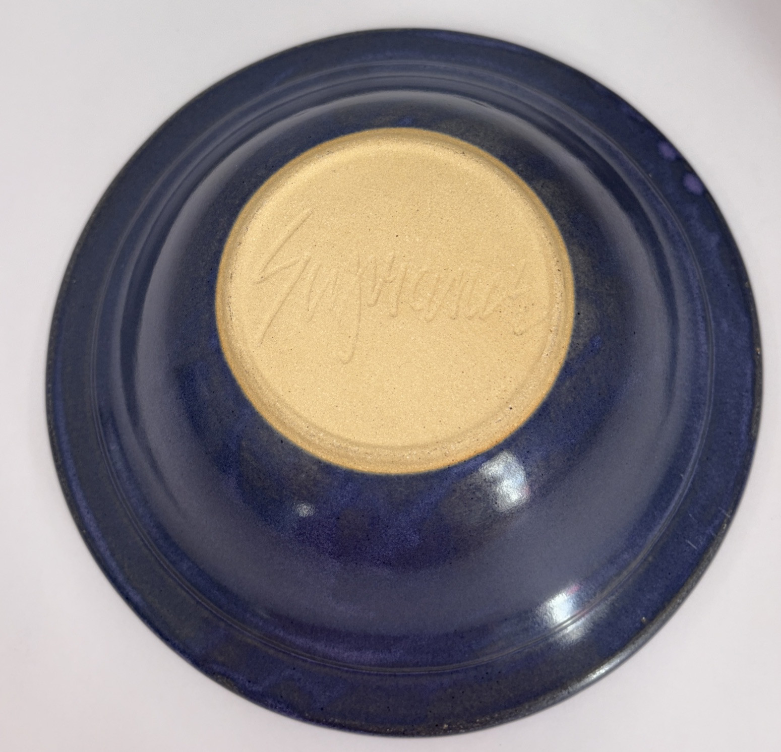 Vintage Blue And Gold Studio Pottery Art Bowl Signed 10.5″ EUC