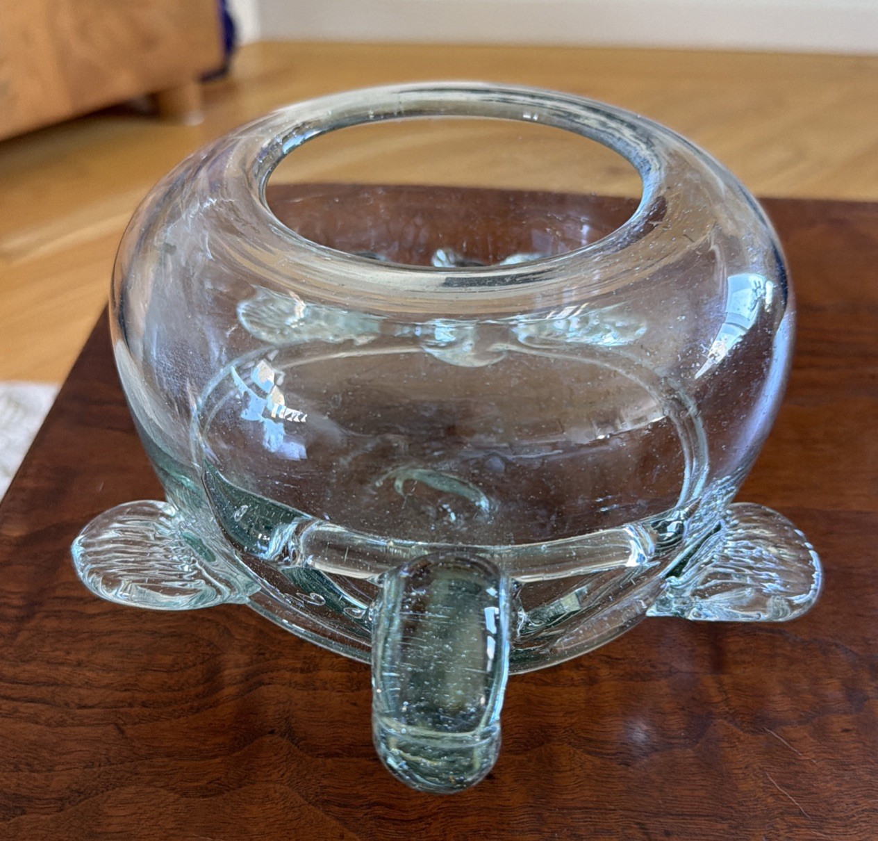 Mexican Hand Blown Clear Green Glass Sea Turtle Bowl Terrarium Beta Goldfish
