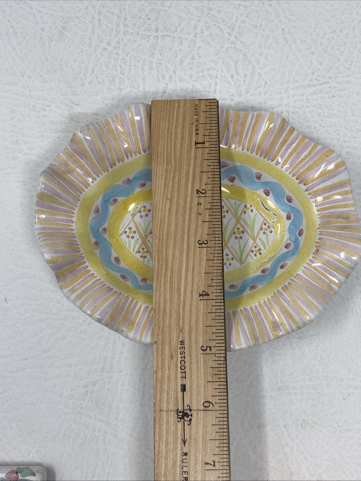 Mackenzie Childs Summer Frock Vintage Fluted Ceramic Oval Soap Dish *Small Flaw*