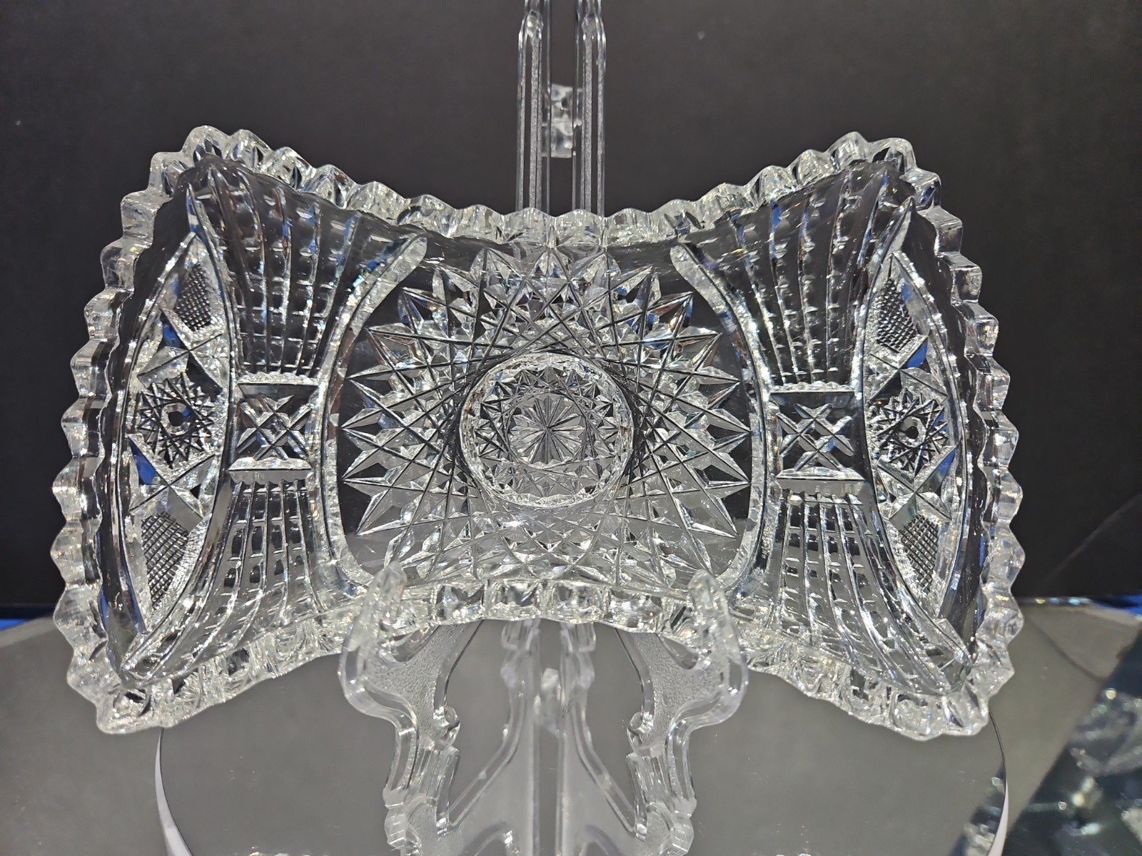 unusual Bonbon Bowl American Brilliant period Cut Glass Crystal Bow tie shape