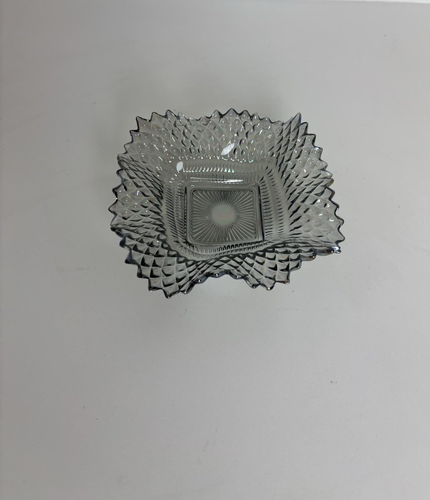 VTG Indiana Glass Smokey Grey Diamond Sawtooth Candy/ Trinket Dish