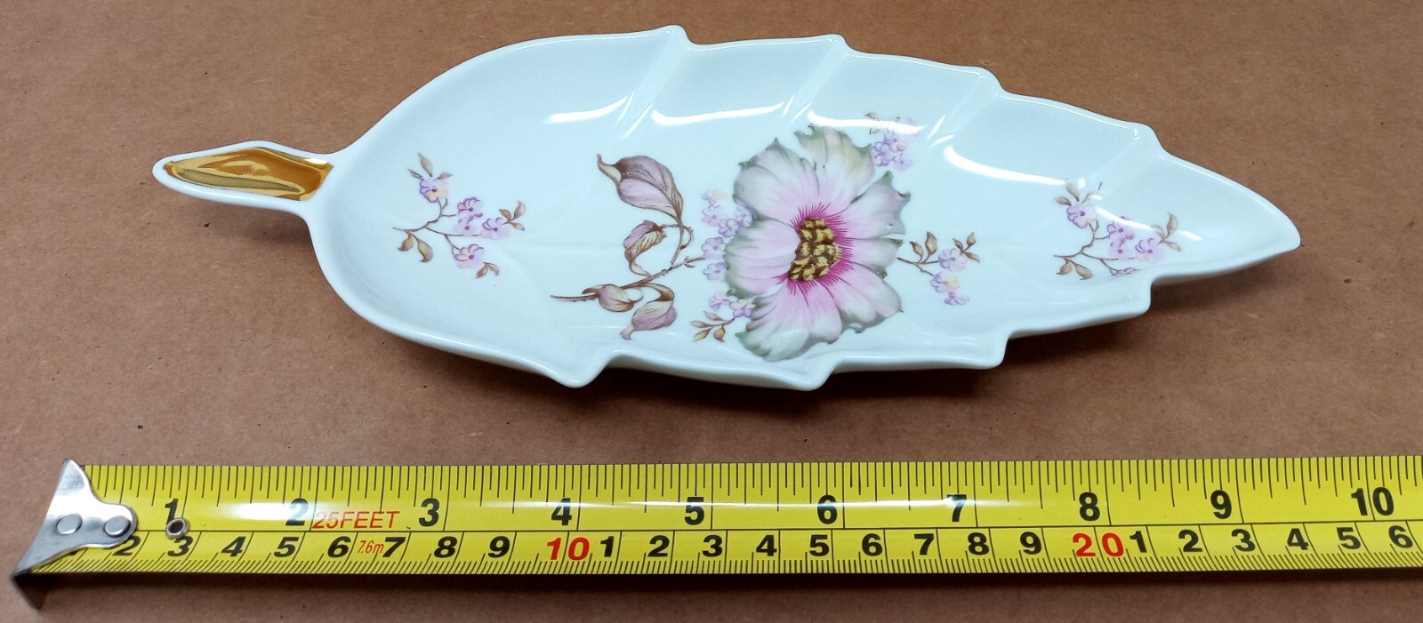Mitterteich Bavaria Ceramic Trinket Dish leaf shape Florals Germany 7945 047