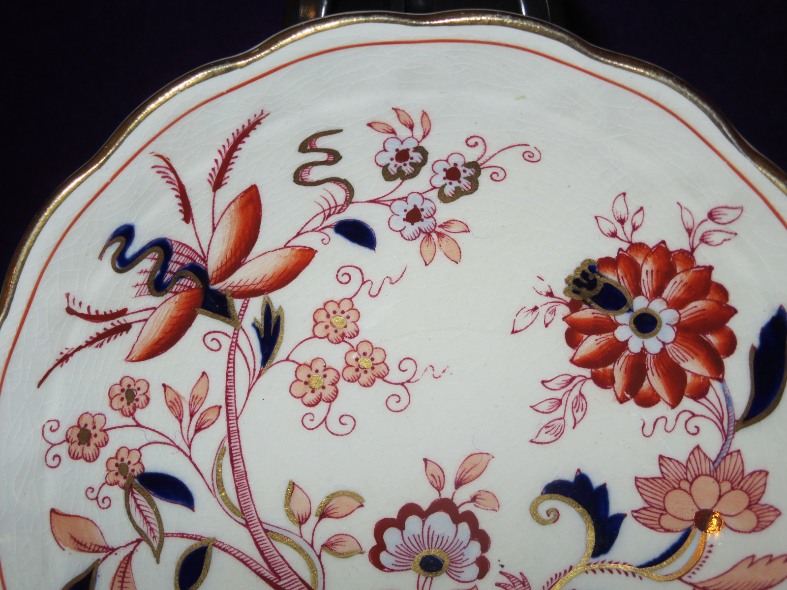 1912 Booths England Fresian Berry Dessert Bowl Cobalt Blue, Red Rust w/Gold Trim