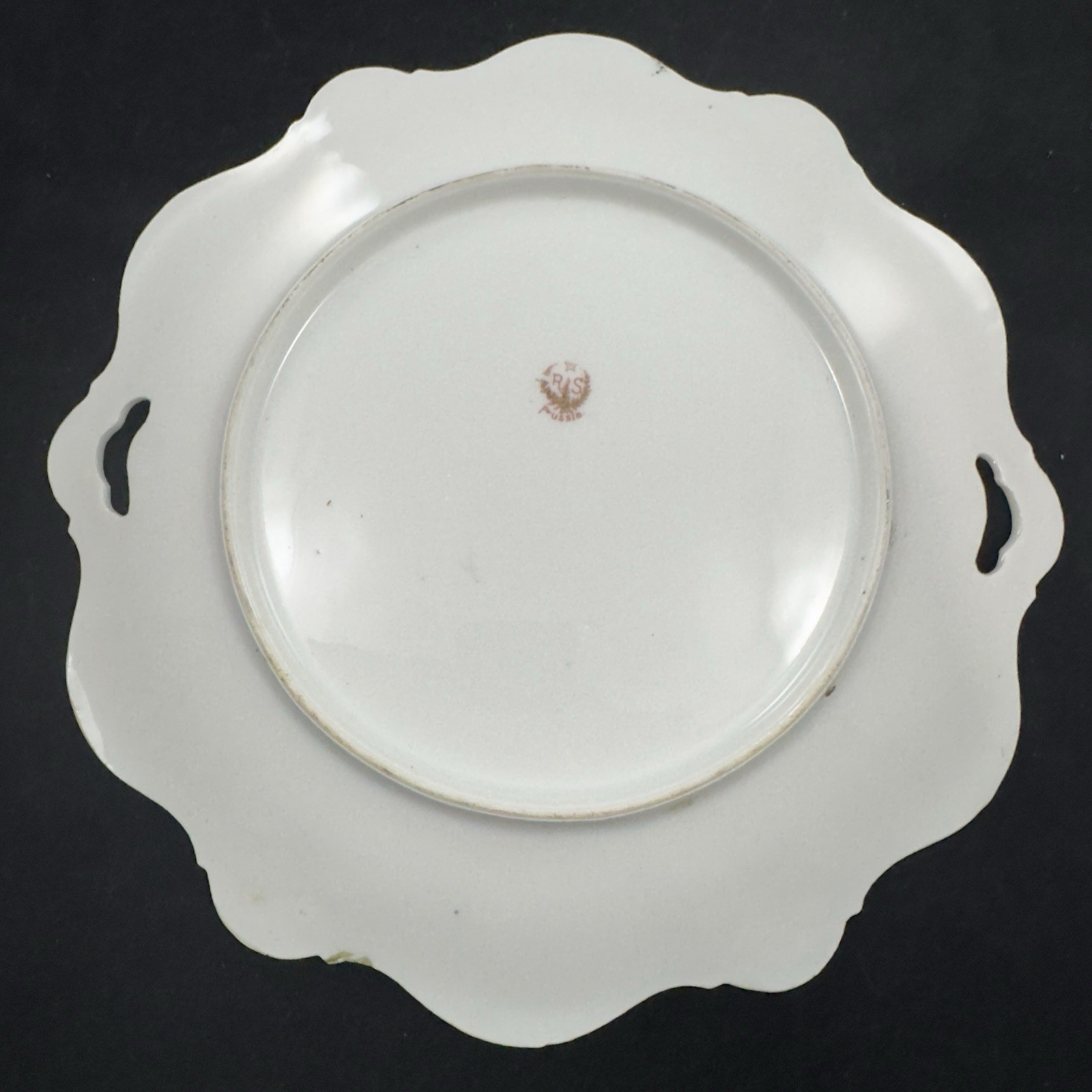 Antique 10.2” RS Prussia Porcelain Handled Plate Hand-painted Floral Scalloped