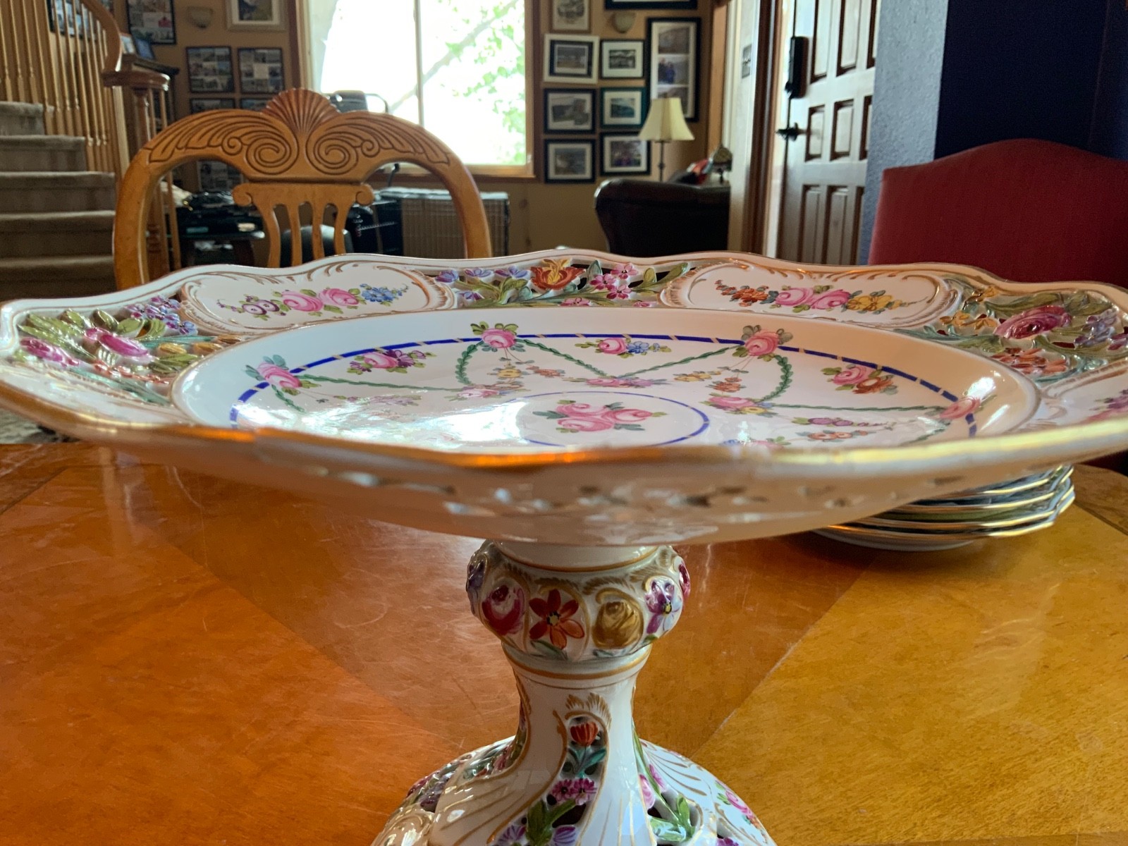 Antique Carl Thieme Dresden Basketweave Dessert Service – 8 Plates & Compote