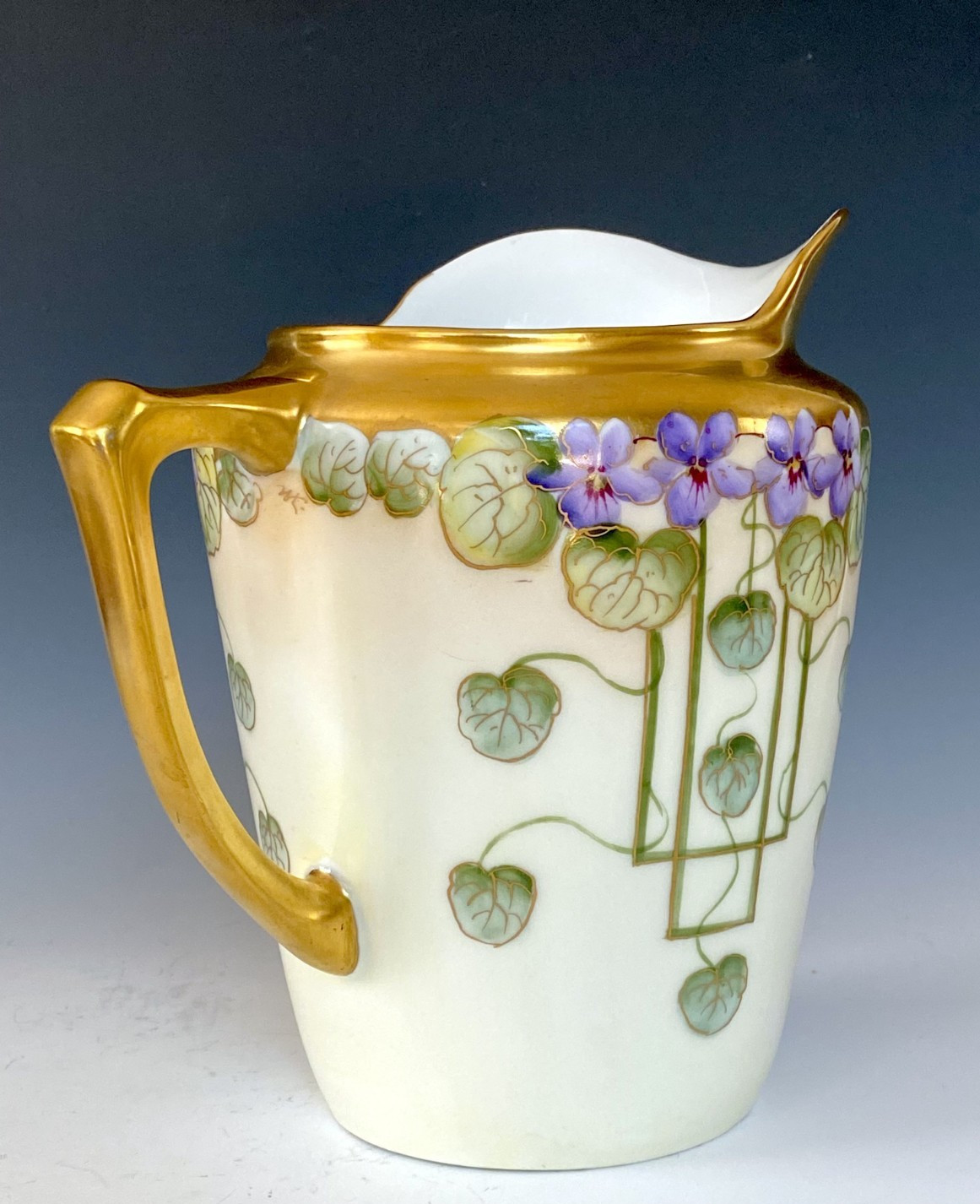 PICKARD ANTIQUES HAND PAINTED “VIOLETS IN PANEL” PITCHER ARTIST SIGNED