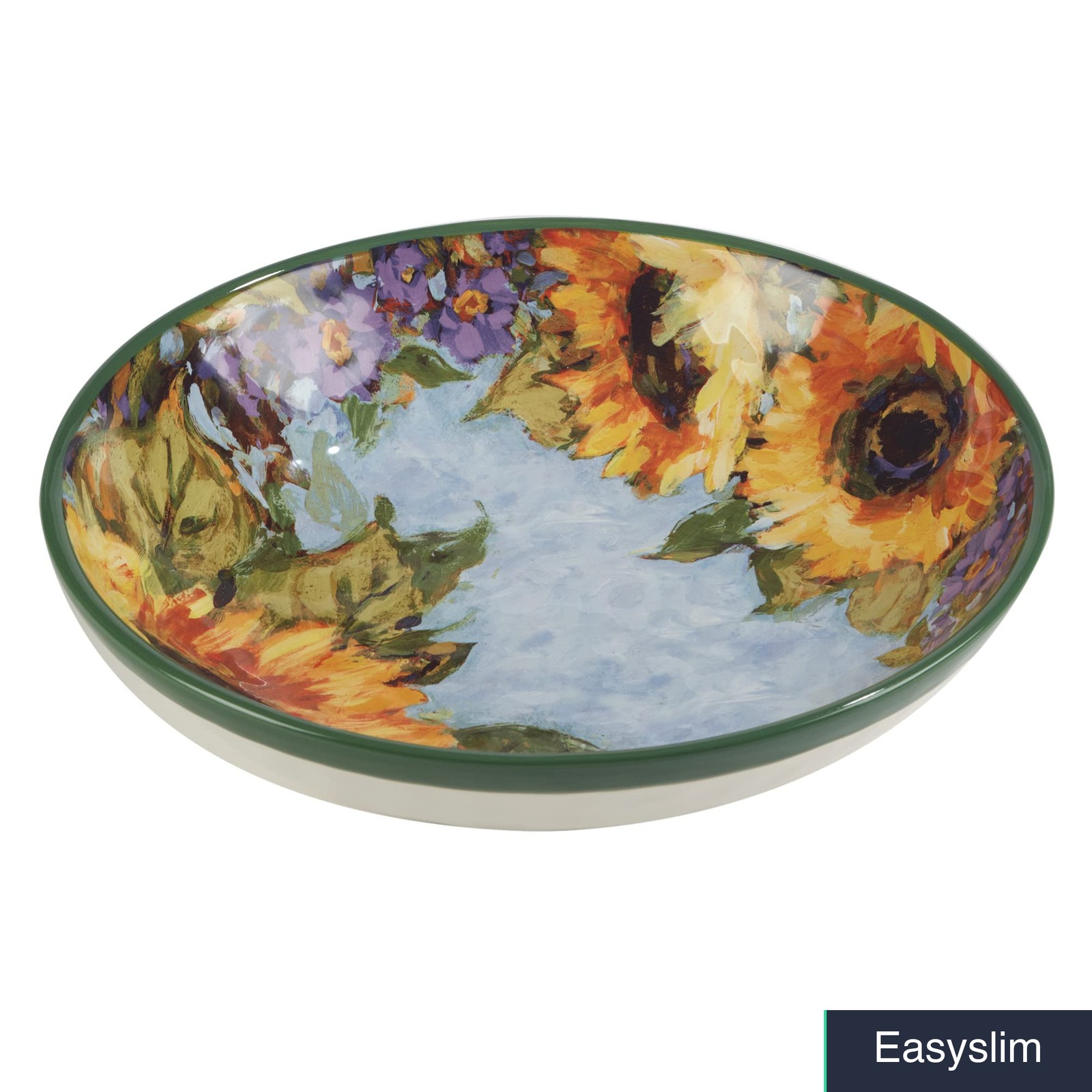 Serving Bowl 13 Inch Sunflower Bouquet Ceramic Multicolor Earthenware