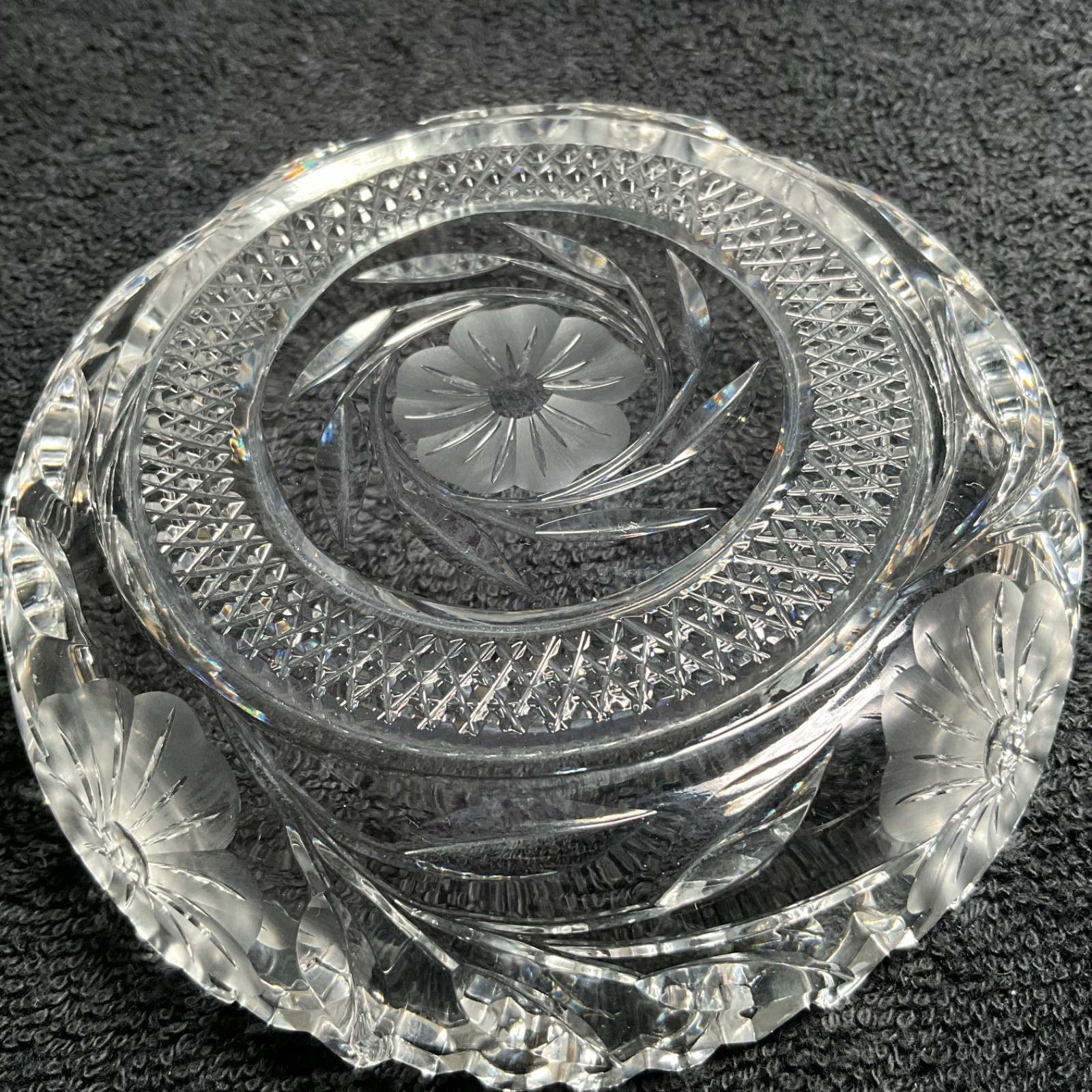 Vintage American Brilliant Period Deep Cut Crystal Sawtooth Bowl 5″ Brilliant