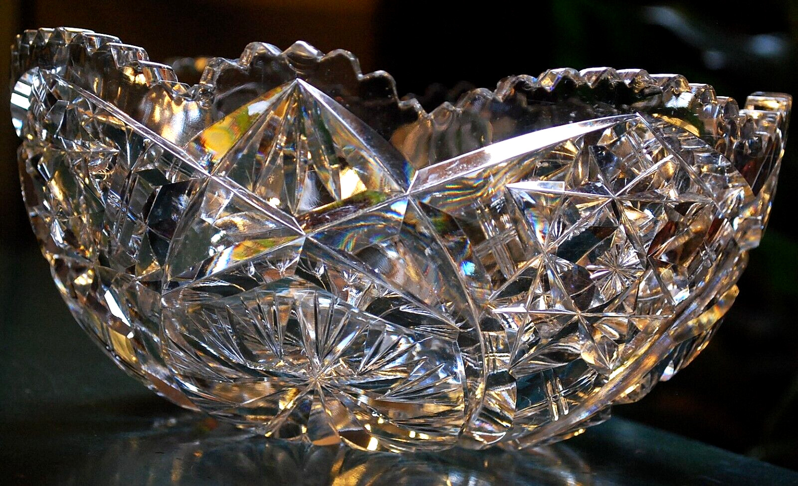 EARLY Antique ABP American Brilliant Period STAR/Xs Hand Cut CRYSTAL BOWL Heavy