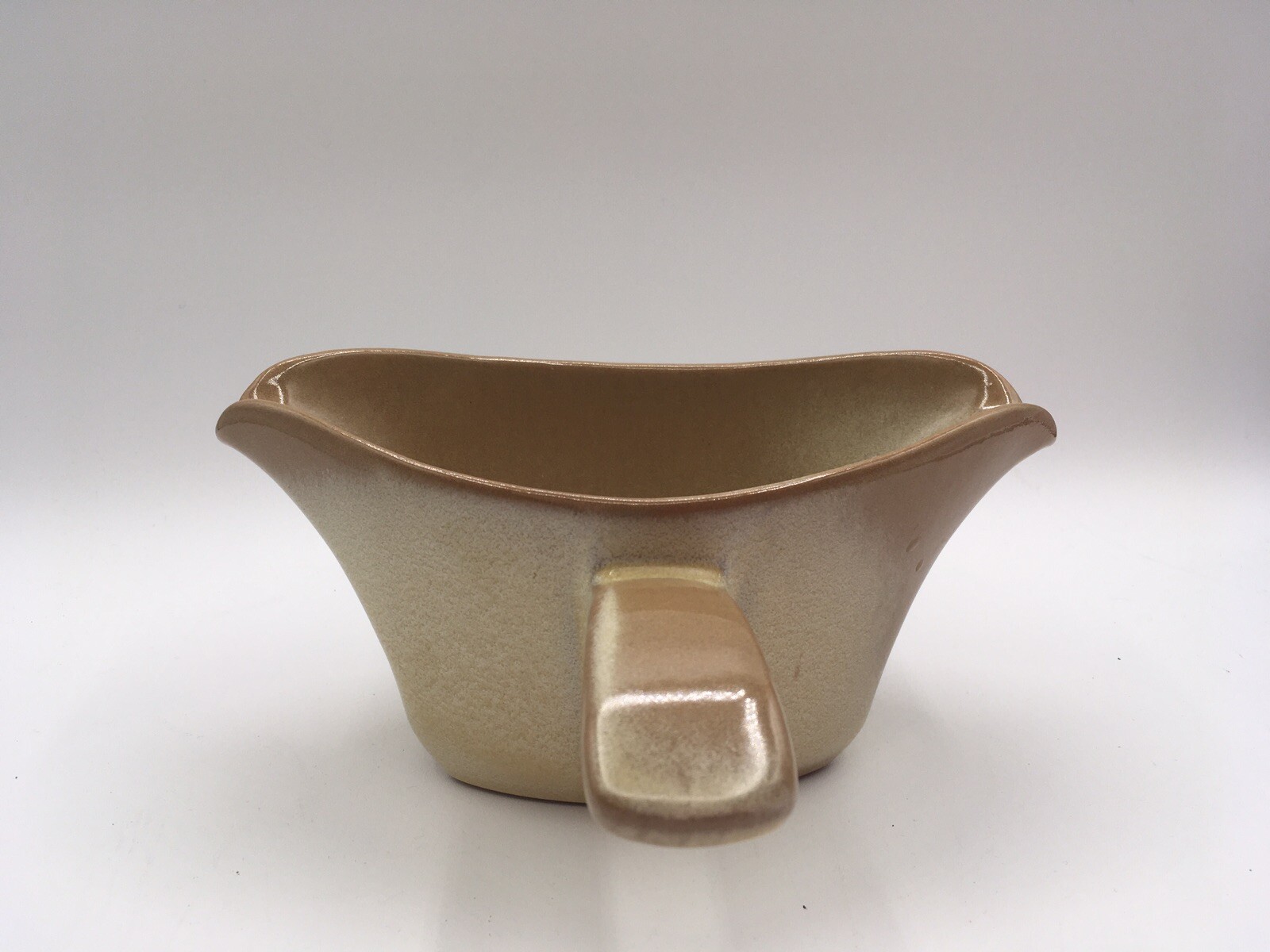 Frankoma 6S Pottery Desert Gold Double Sided Handled Gravy Sauce Boat MCM VTG