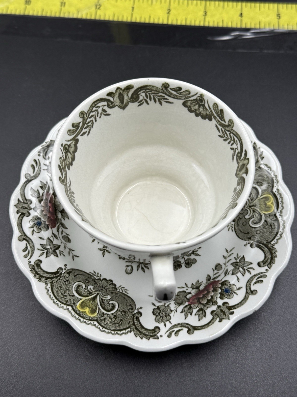 Ridgway Staffordshire Windsor England Cup & Saucer Set Floral Green Brown Red