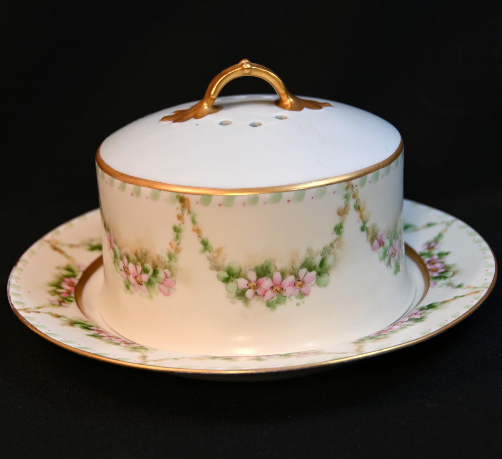 Limoges Latrille Freres Pancake/Crepe Server HandPainted Rose Garlands 1899-1913