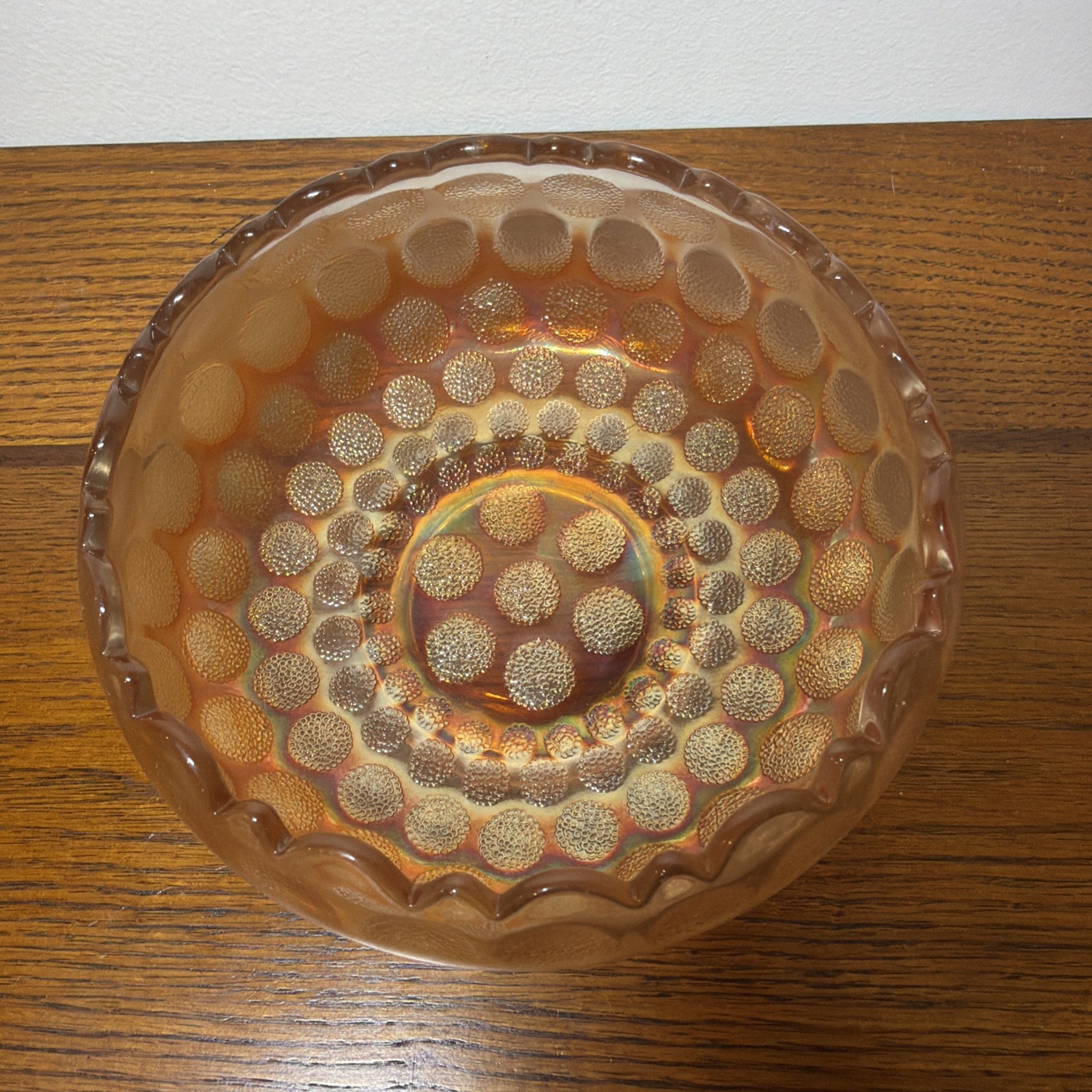 Vintage Fenton Raised Coin Dot Marigold Iridescent Carnival Art Glass Bowl 🔥