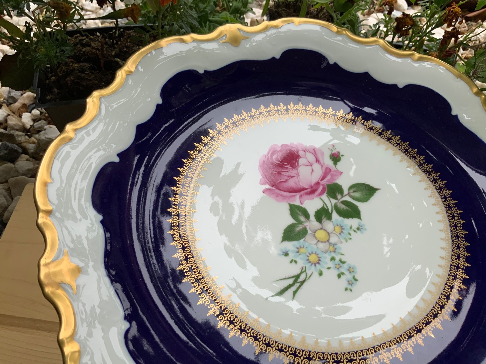 Vintage Reichenbach Echt Kobalt Cobalt Blue Footed Cake Plate Tray AS IS