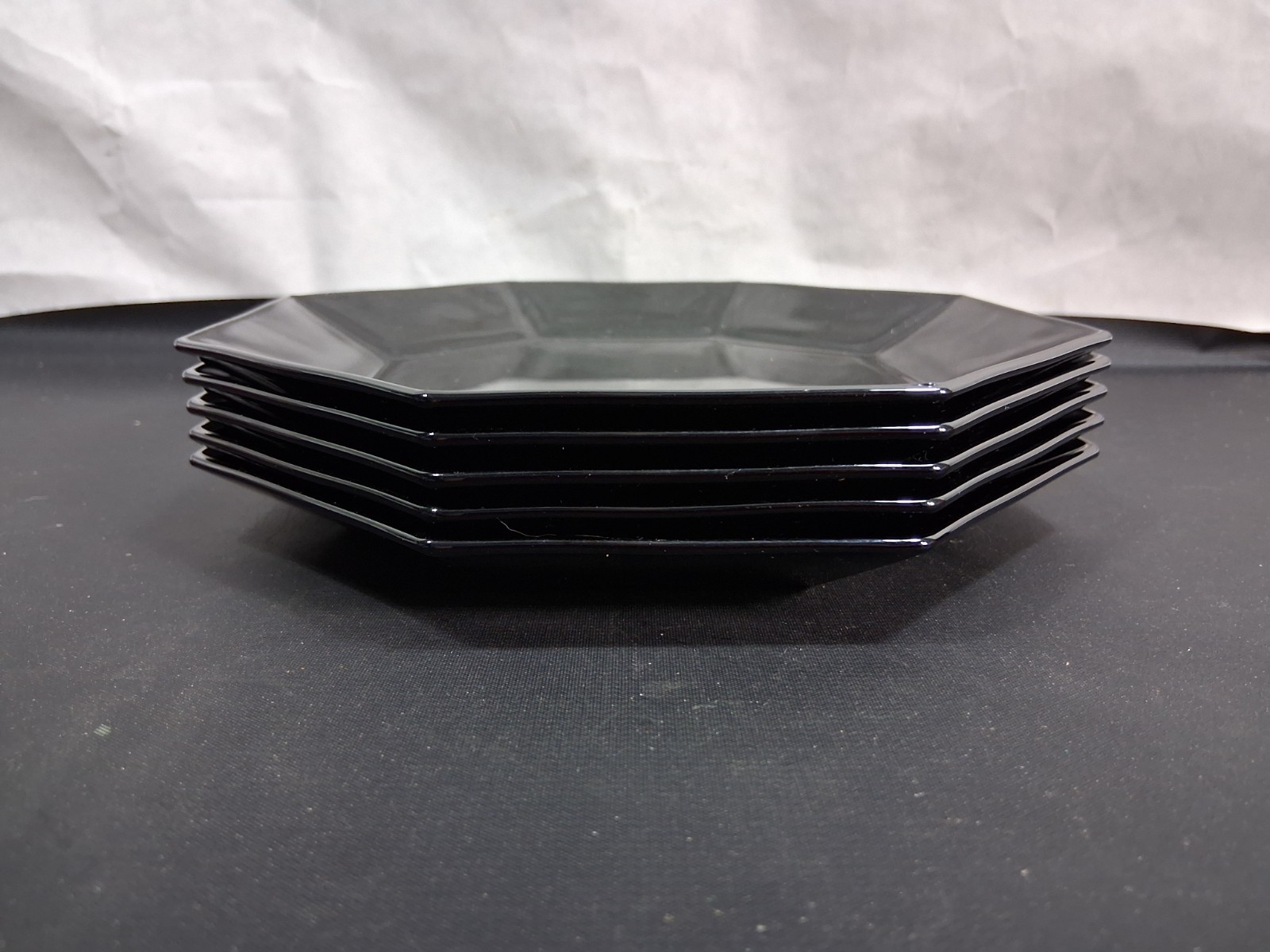 5 Vintage Arcoroc Lunch Salad Plates Octime Black Octagon France 1960’s
