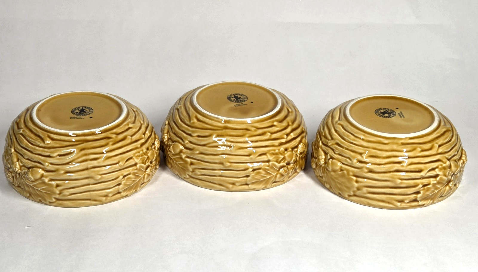 Bordallo Pinheiro Portugal Oak Leaf Gold Set of 3 Cereal Bowls 5.5″ EUC