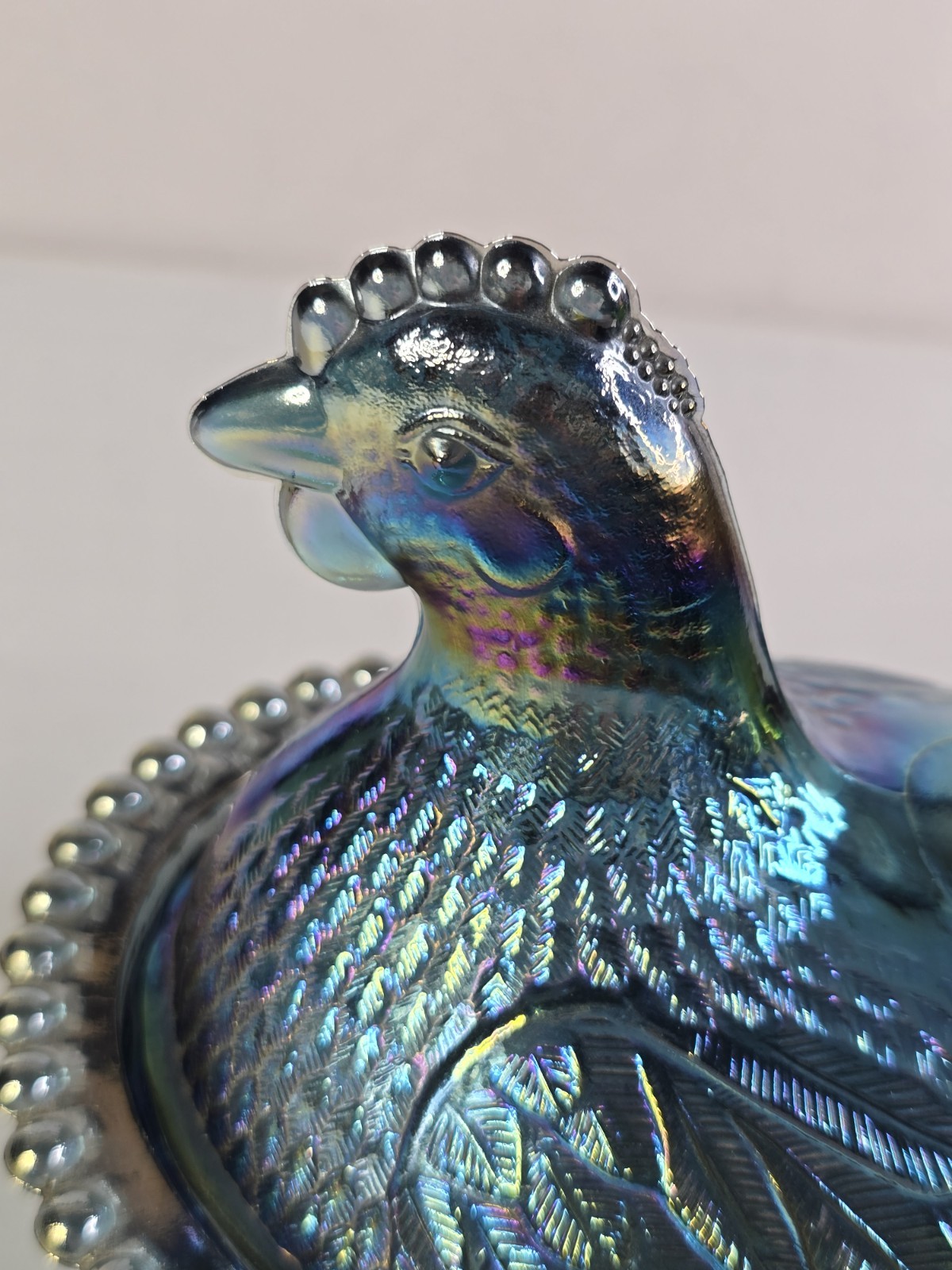 VTG Indiana Glass Iridescent Carnival Blue Hen On Nest Covered Candy Dish 7″ !!!
