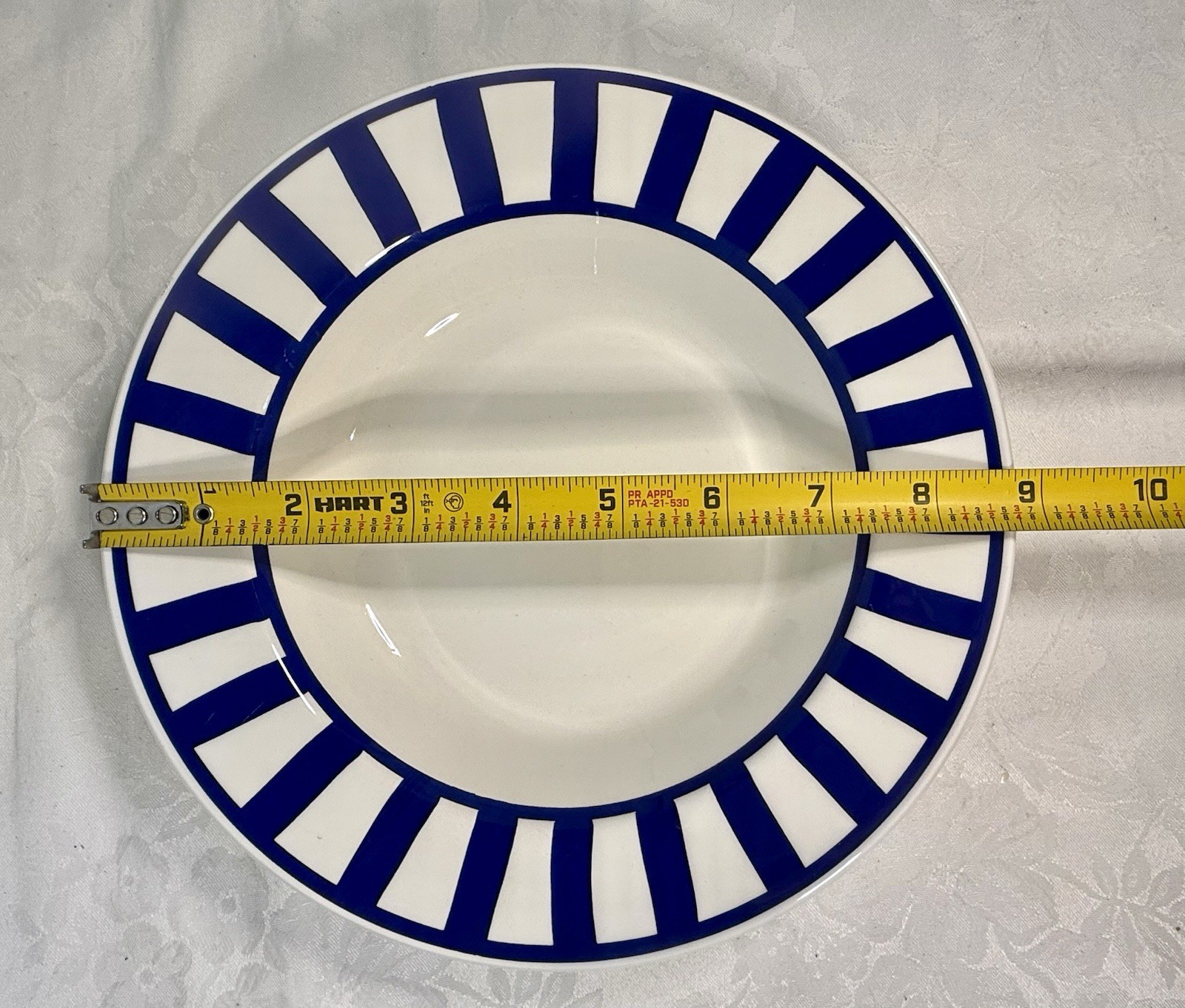 4 WINDSOR & BROWNE COBALT BLUE & WHITE STRIPED 8.75″ RIMMED PASTA BOWLS, ITALY