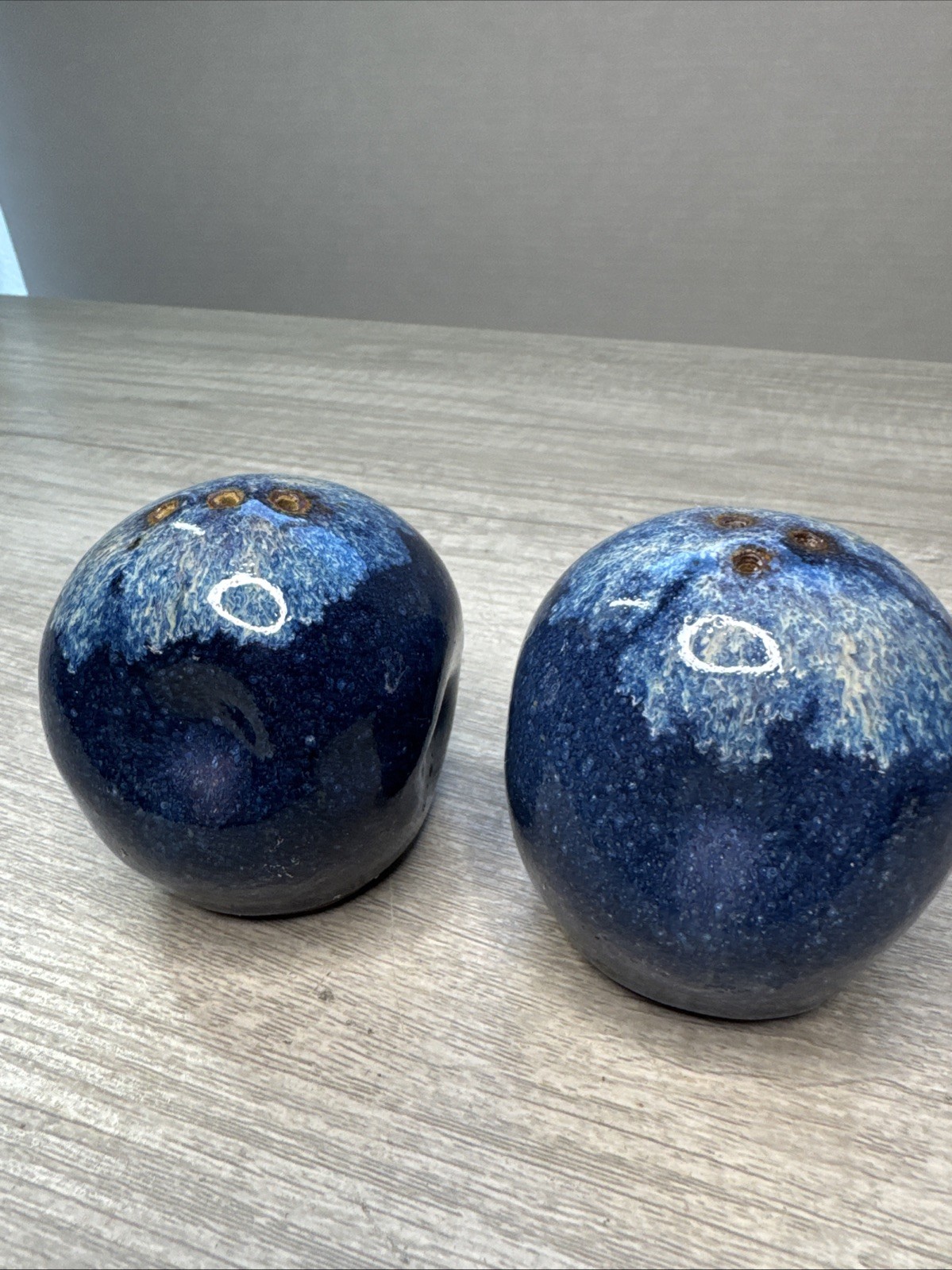 Studio Art Stoneware Pottery Salt & Pepper Shakers Asymmetrical With Dimples