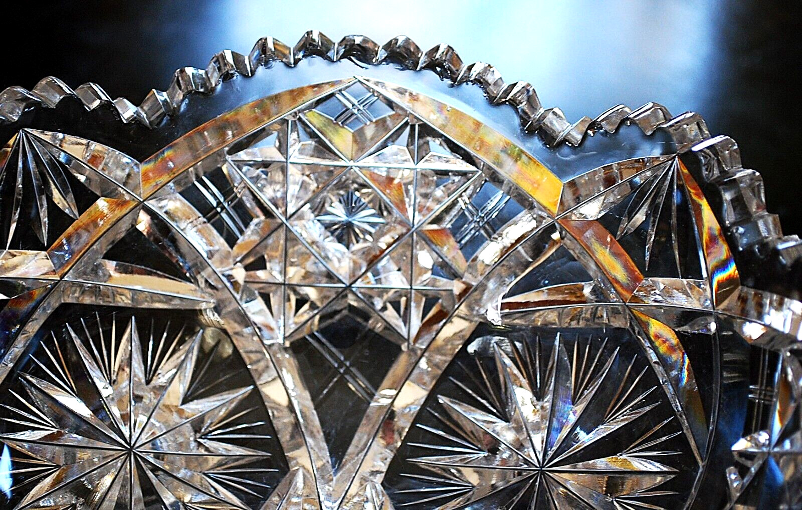 EARLY Antique ABP American Brilliant Period STAR/Xs Hand Cut CRYSTAL BOWL Heavy