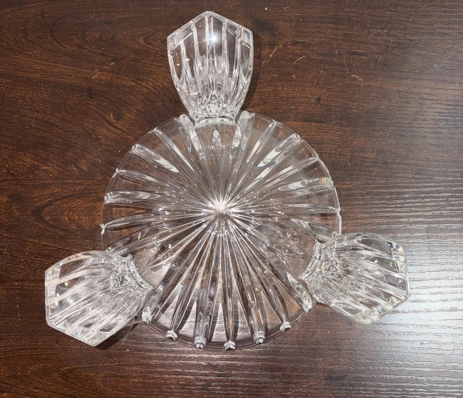 Bohemia Crystal Czech Republic Footed Centerpiece Bowl 3-Handle Lead Crystal- 8”