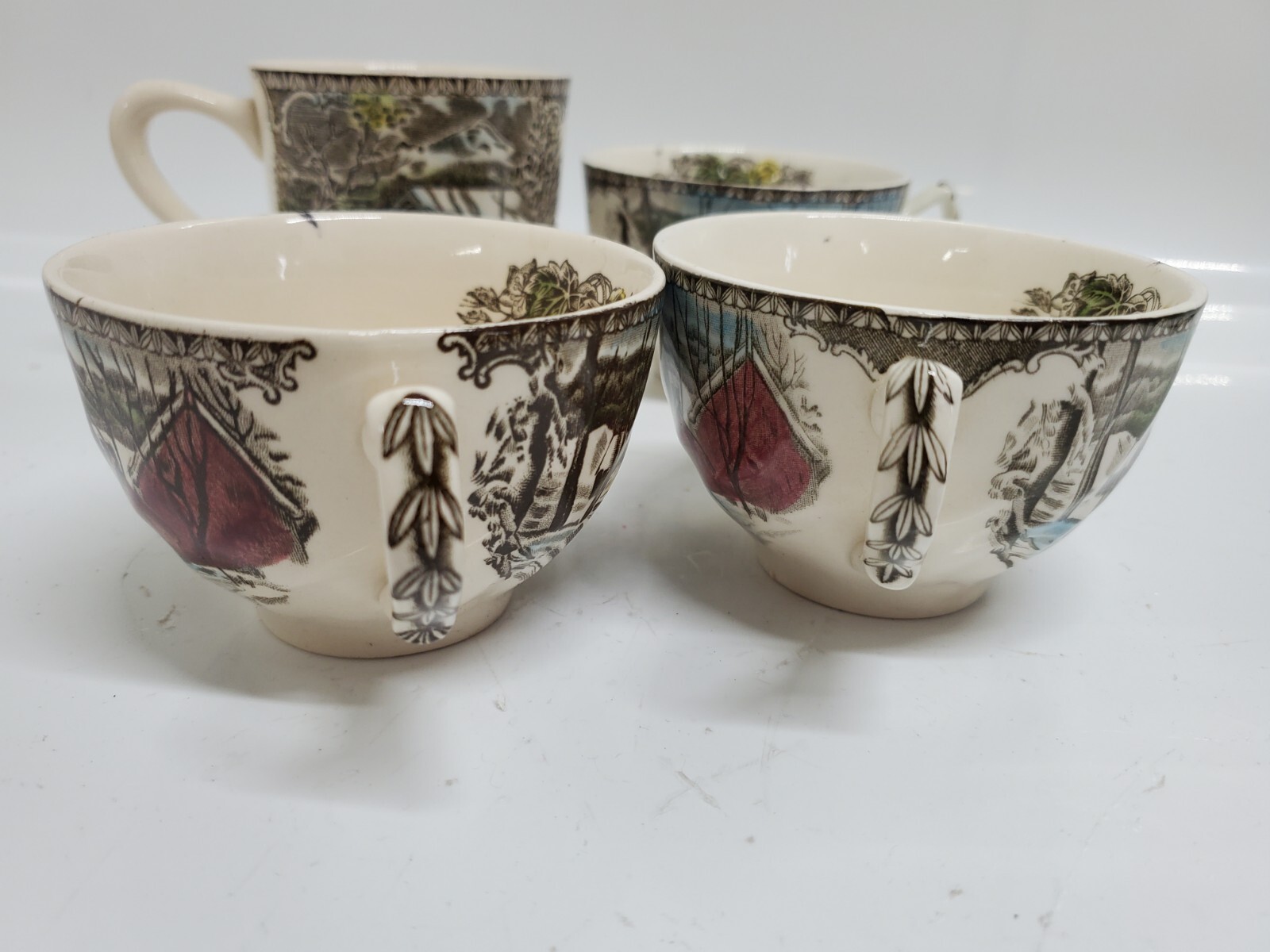 Set of 4 The Johnson Bros Friendly Village Covered Bridge Coffee Cup Mug