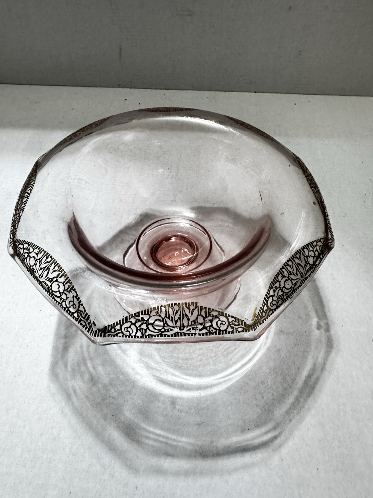 1930s Tiffin Rambling Rose Depression Glass Pedestal Candy Dish 24k Trim