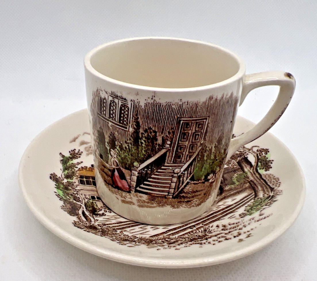 VTG Johnson Bros Windsor Castle Haddon Hall Cup & Saucer Demitasse Transferware