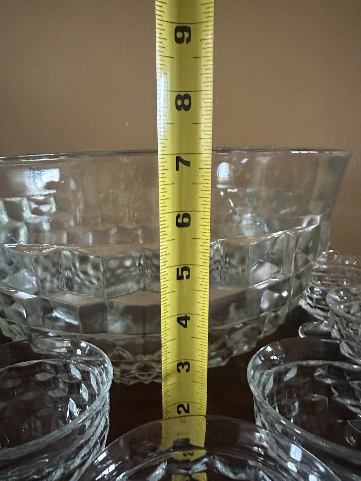 Cubist Indiana Clear Glass Punch bowl Set of 12 footed cups whitehall colony VTG