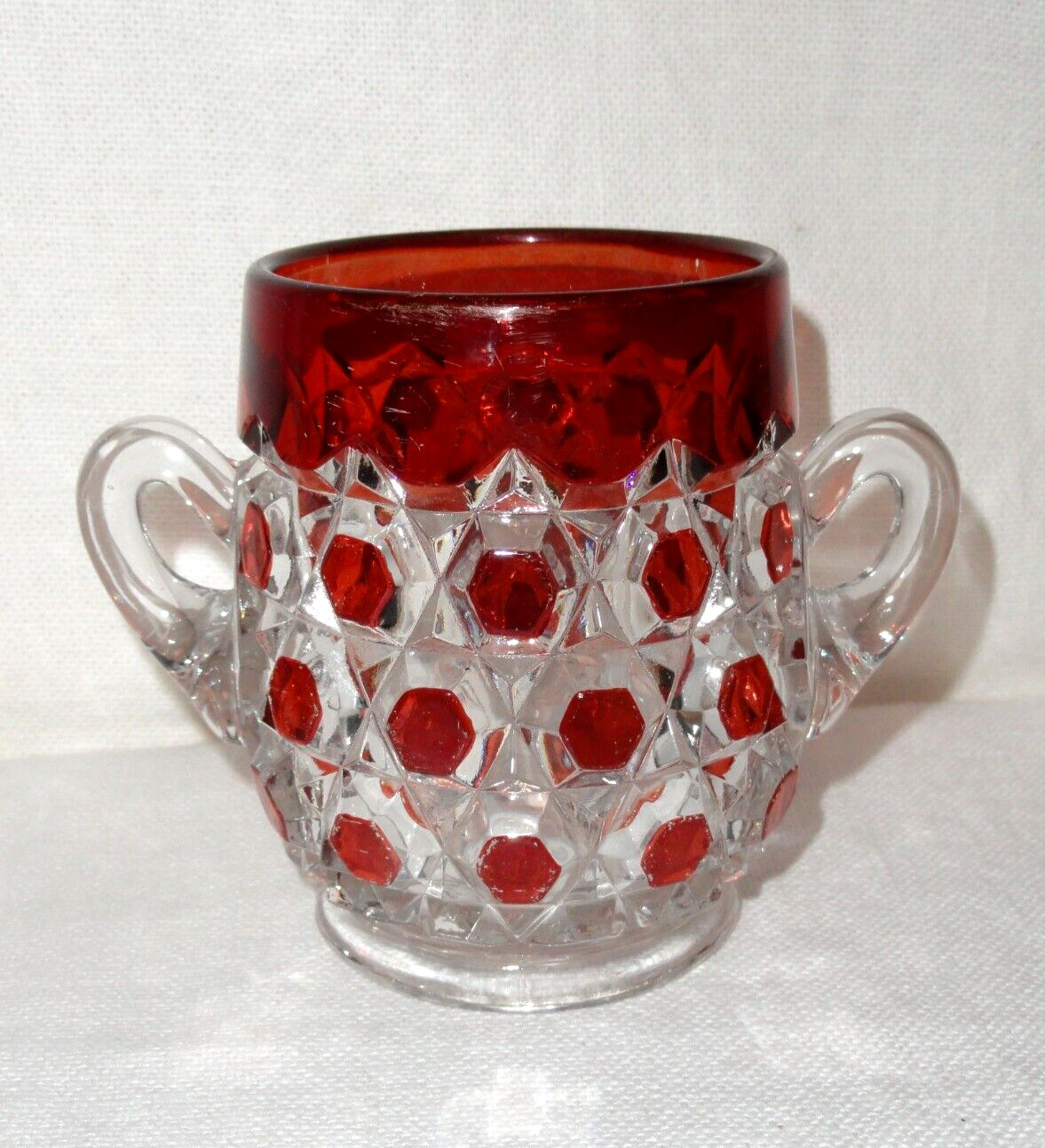 Vintage EAPG Bryce Brothers Sugar Bowl ~ Red Block Ruby Flash ~ no Lid