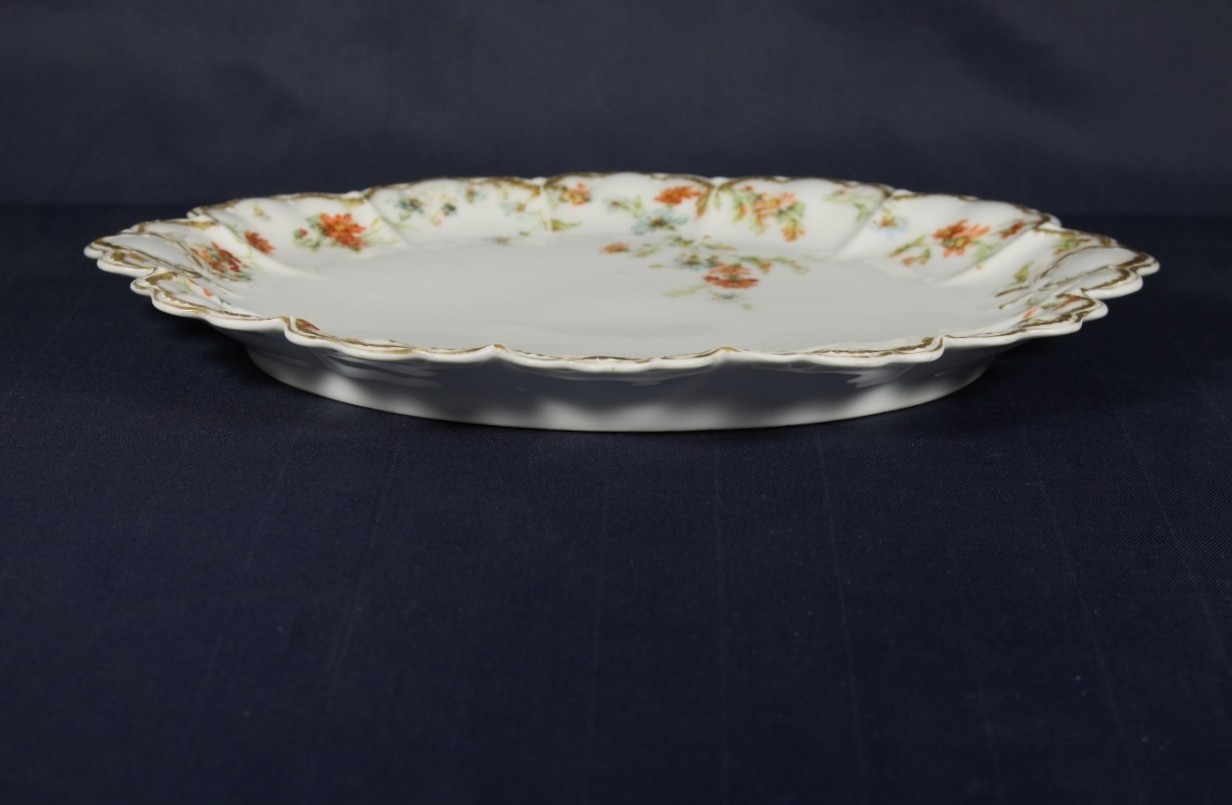 HAVILAND & CO LIMOGES GOLD RIM WREATH RUST PEACH BLUE FLORAL PLATTER-FRANCE