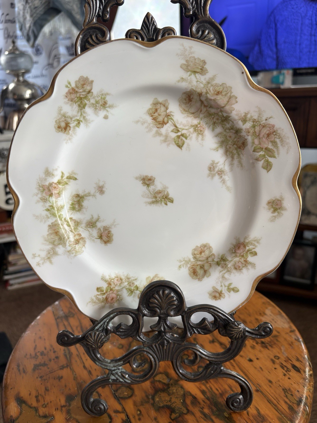Set 2 Haviland France Limoges Plates Roses One Plate Has Small Chip See Picture