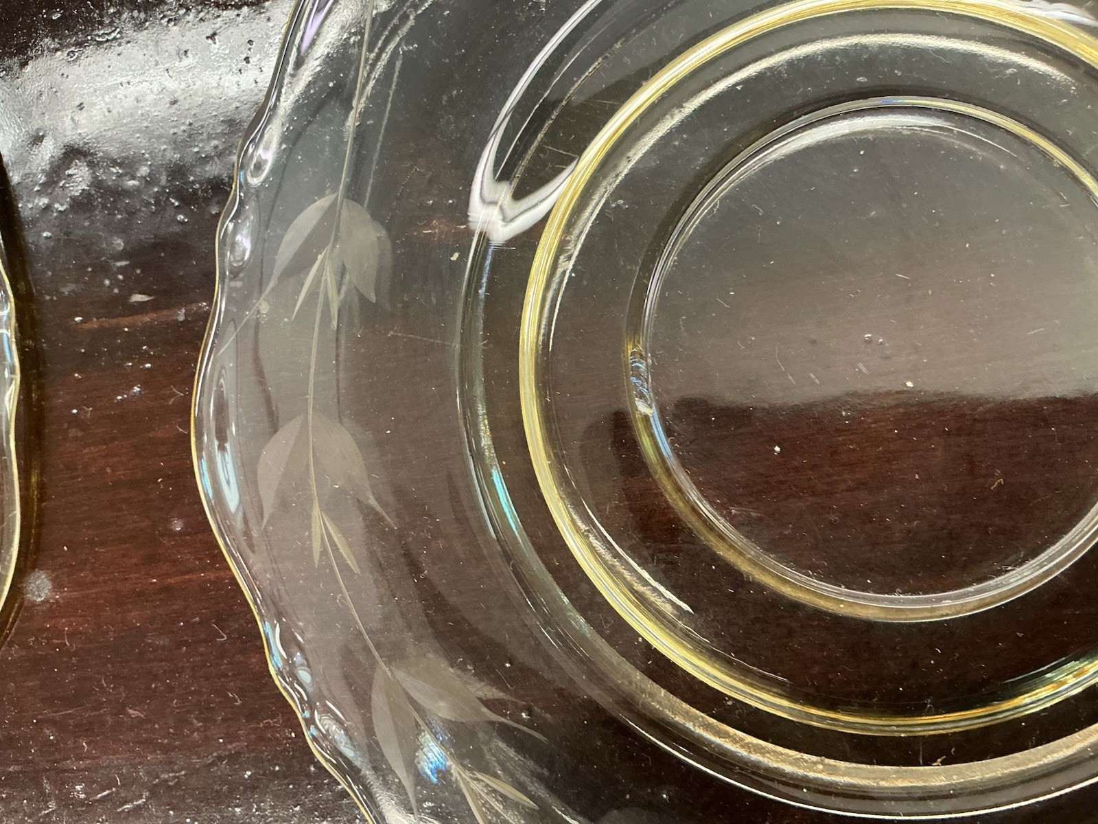 Etched Yellow Depresssion Glass Set Of 5 Cups And 7 Saucers