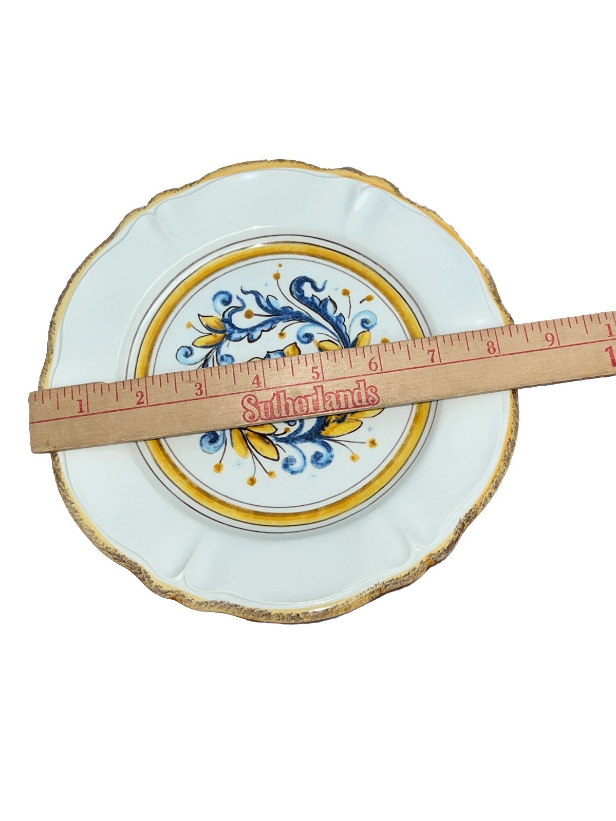 Bizzirri Handmade In Italy Salad Plate Scalloped Edges Yellow/Cobalt Blue 8.5”