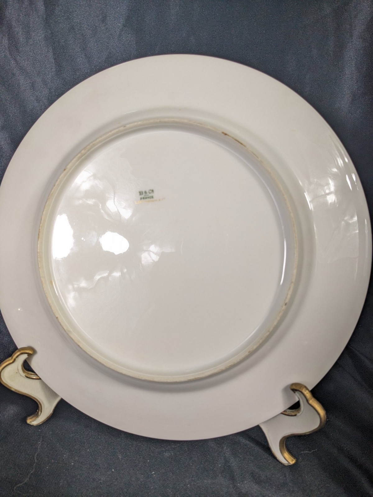 Set Of 4 Bernardaud Limoges Dinner Plates Turquoise Blue Heavy Gold Trim 10″