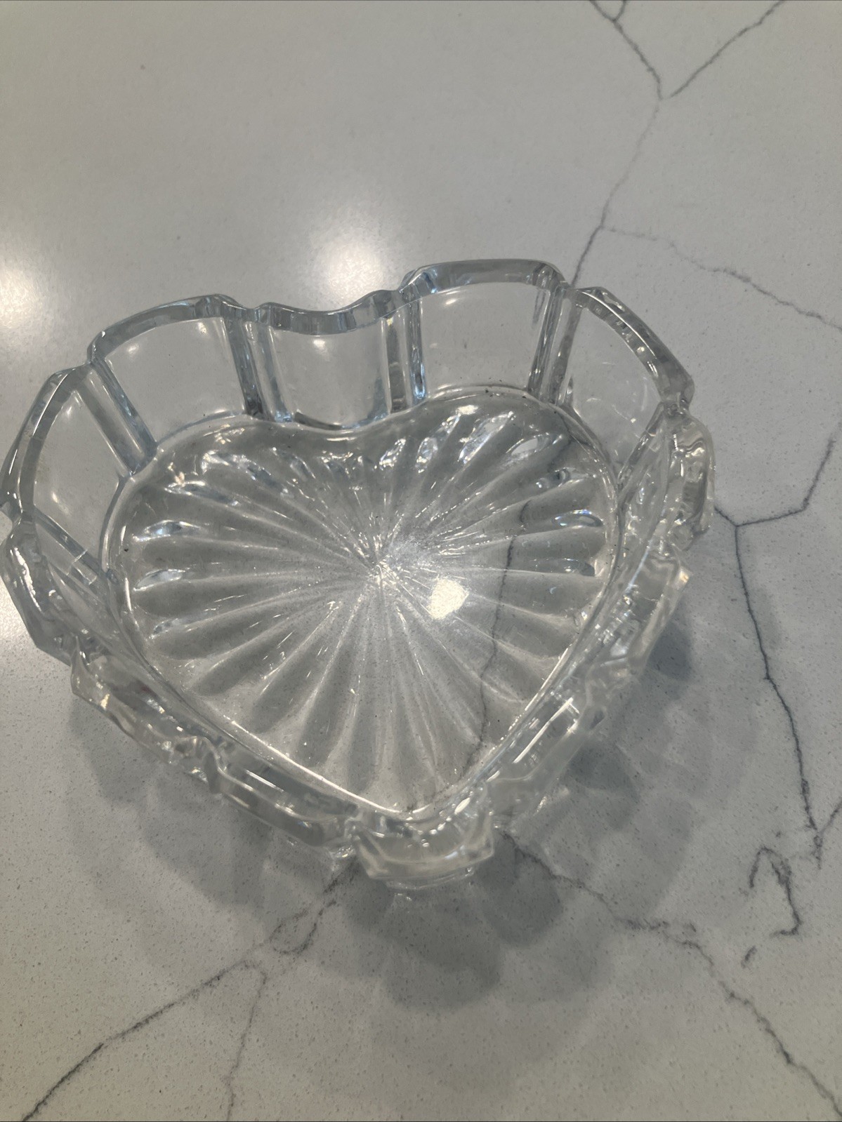 Vintage Pressed Clear Glass Heart Shaped Trinket Dish