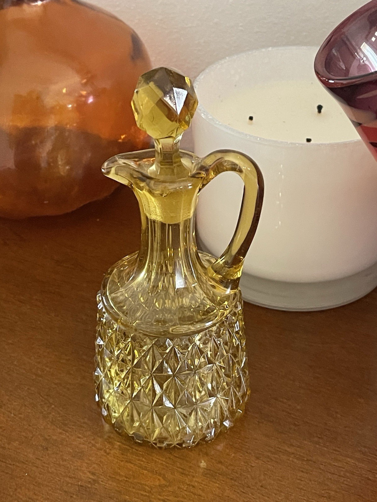 Antique Eapg Central Glass Co Yellow Amber Diamond Pattern Glass Cruet