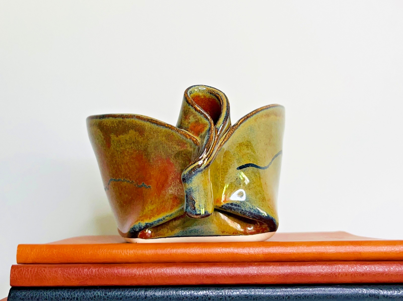 2.75-Inch Canadian 1970’s Art Pottery Bowl Folded Glazed Signed