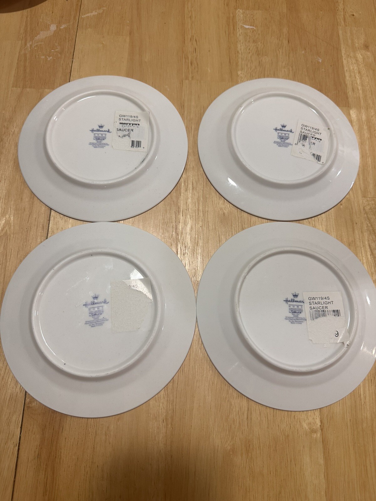 Set of 4 Sakura Hallmark Star Light Christmas Saucers Cobalt Blue/Gold Trim
