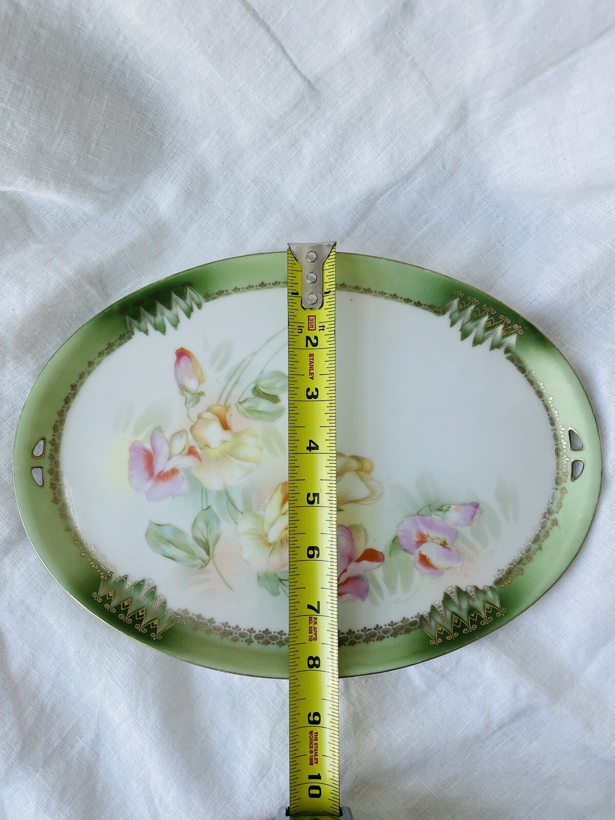 RS Prussia Red Star Germany Floral Open Handle Relish Dish 11″