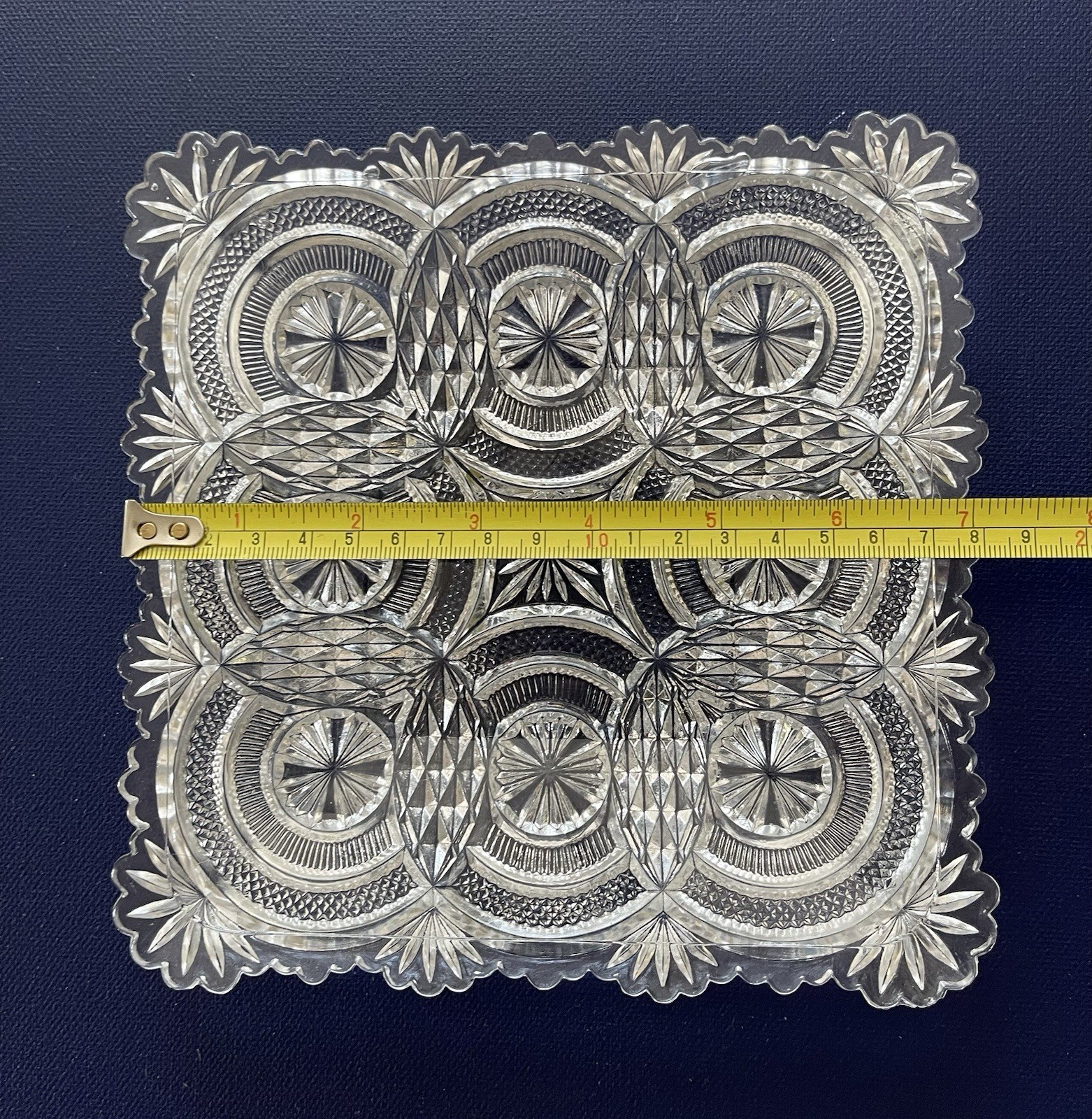 2 Antique Bryce Higbee Banquet~ Medallion Sunburst Square Clear Salad Plates