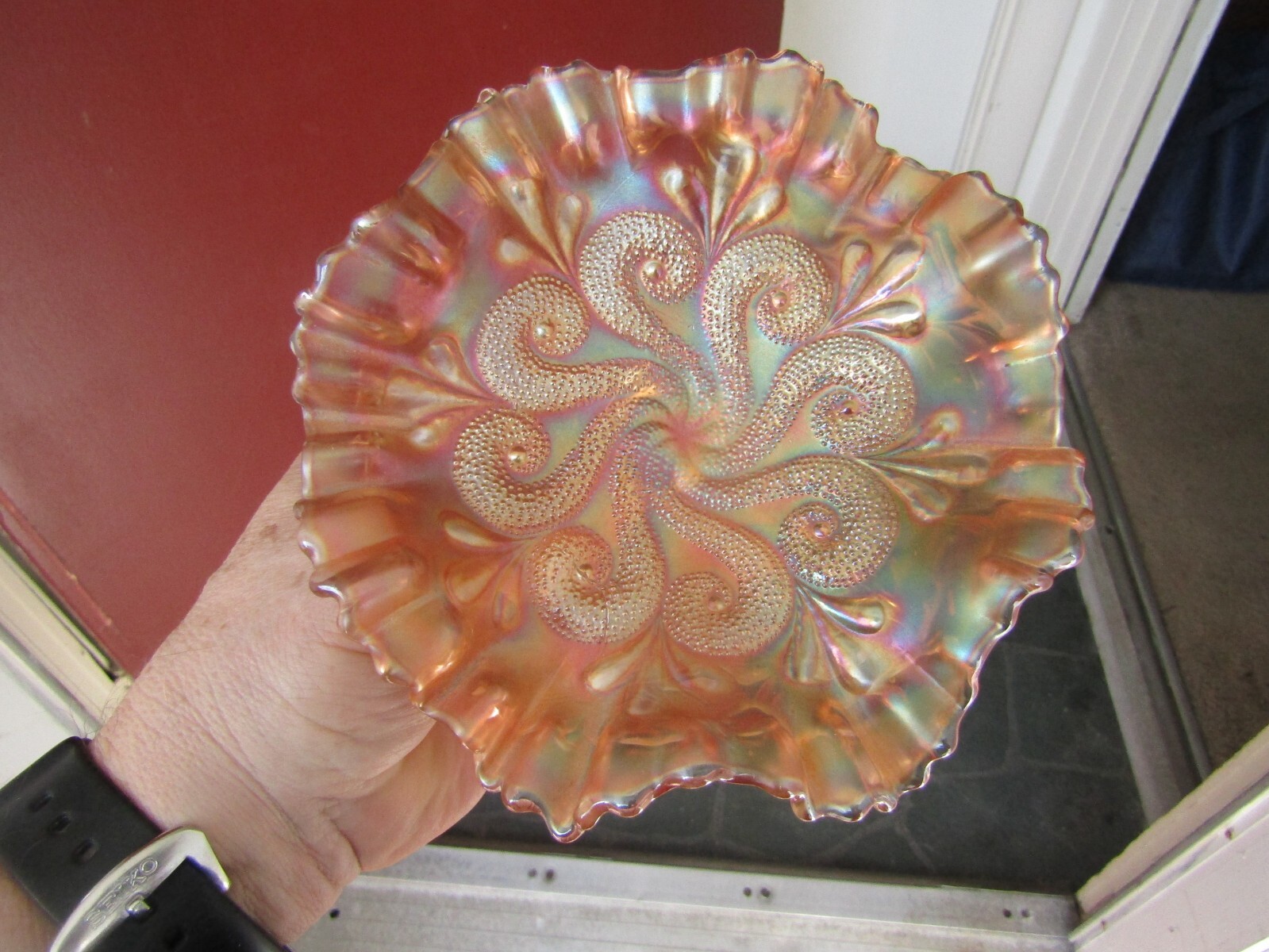 Marigold Fenton Carnival Glass Serpent snake candy dish Bowl