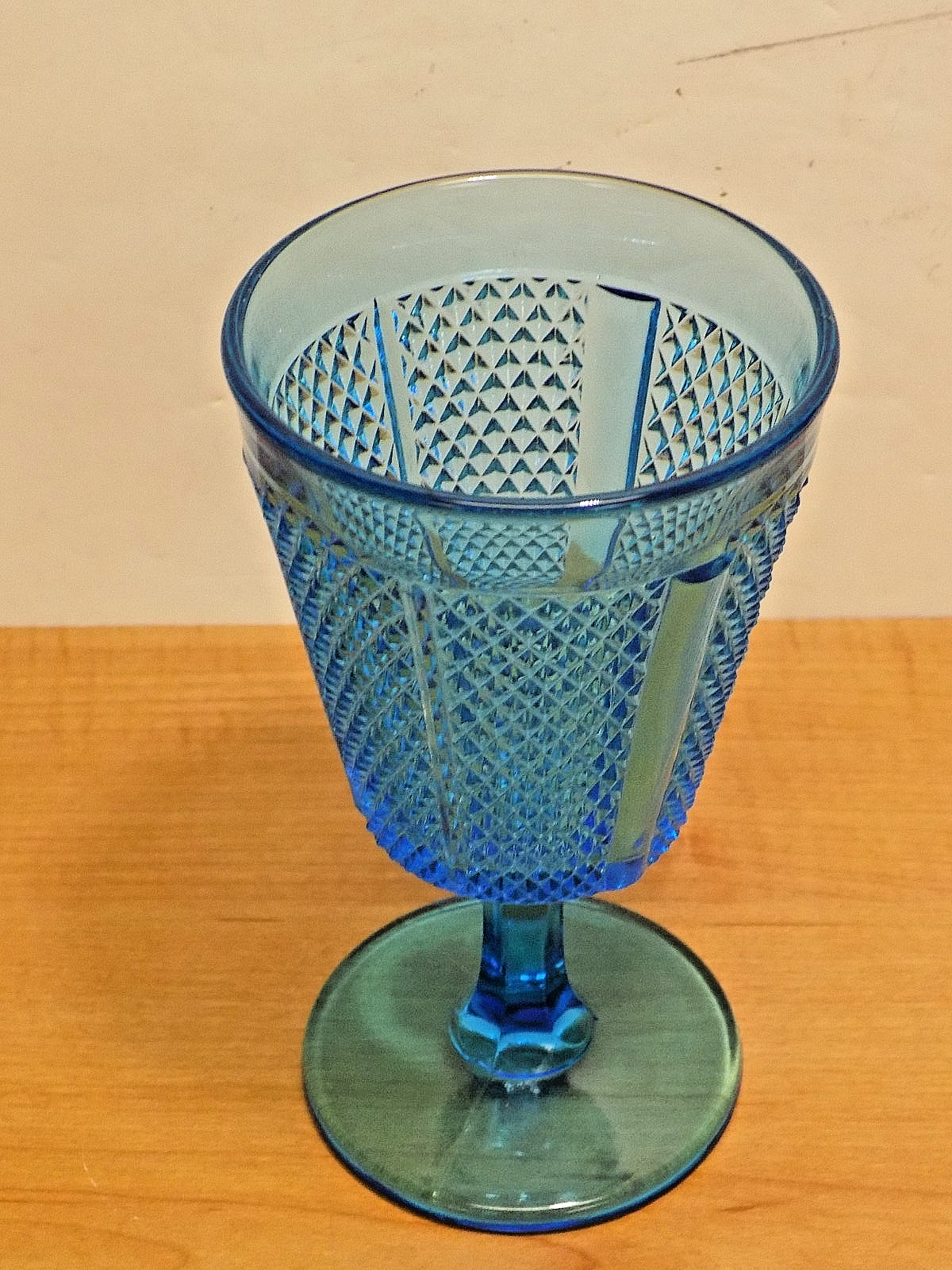 CHALLINOR, TAYLOR & Co Later Paneled Diamond Point #411 Blue EAPG 1880s Goblet