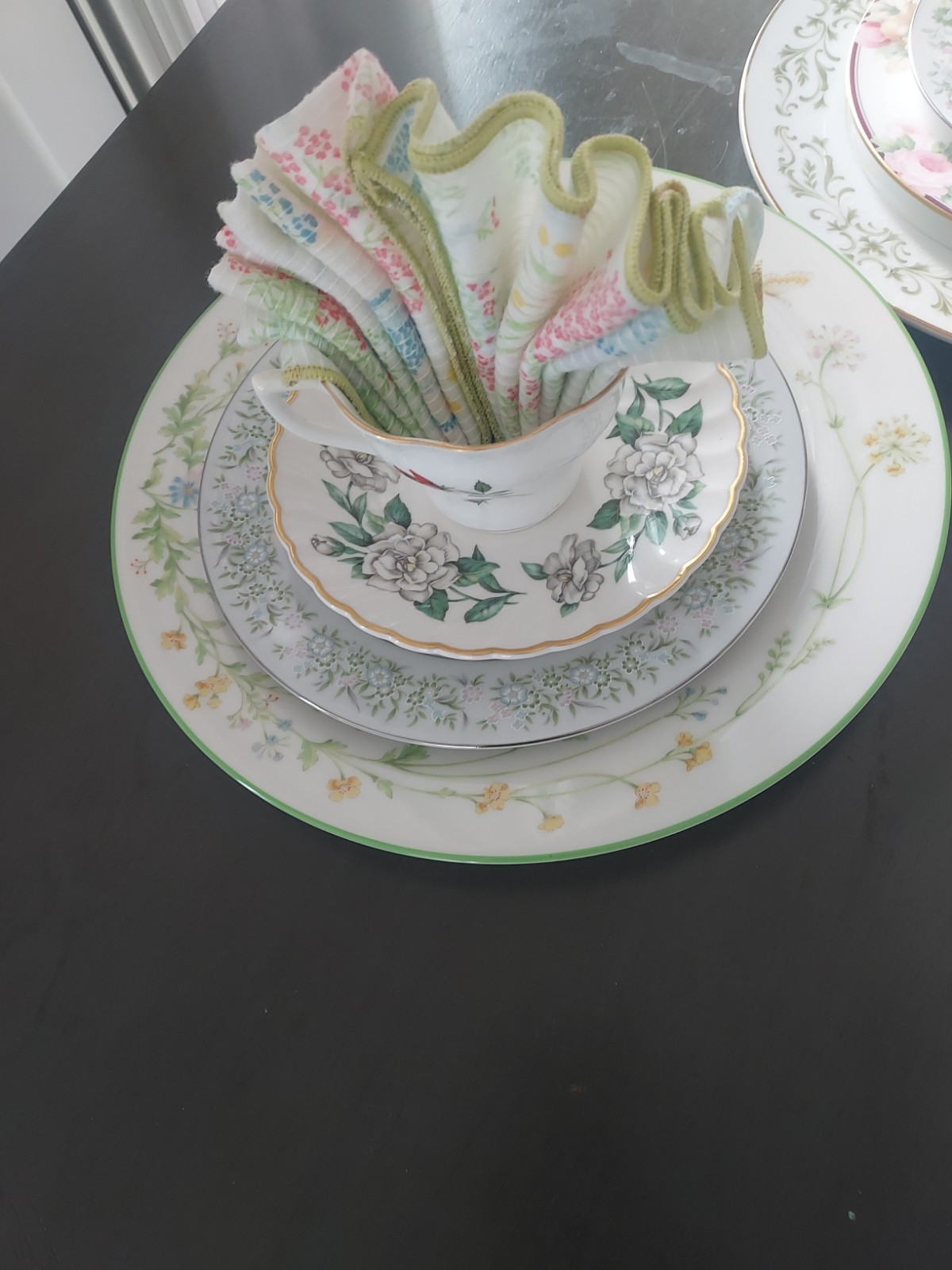 6 Garden Party Place Settings Mismatched 4 Pc Floral Botanical Vtg China Napkins