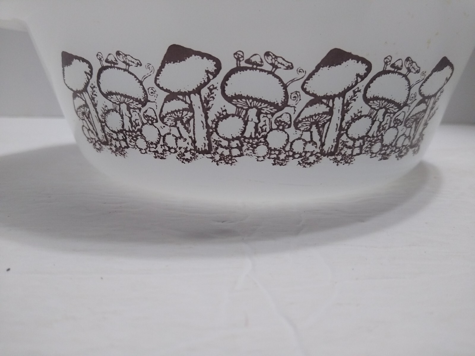 Vintage Glasbake Mushroom Round Casserole Dish 1 Qt Milk Glass READ No Lid Retro