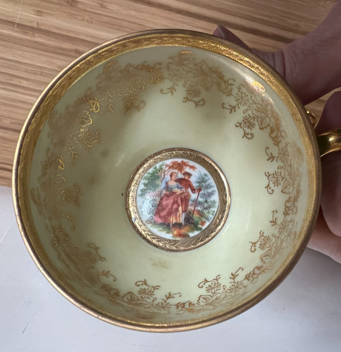 2 Victoria China Czechoslovakia Tea cups with 24K Gold Encrusted Trim -Vintage