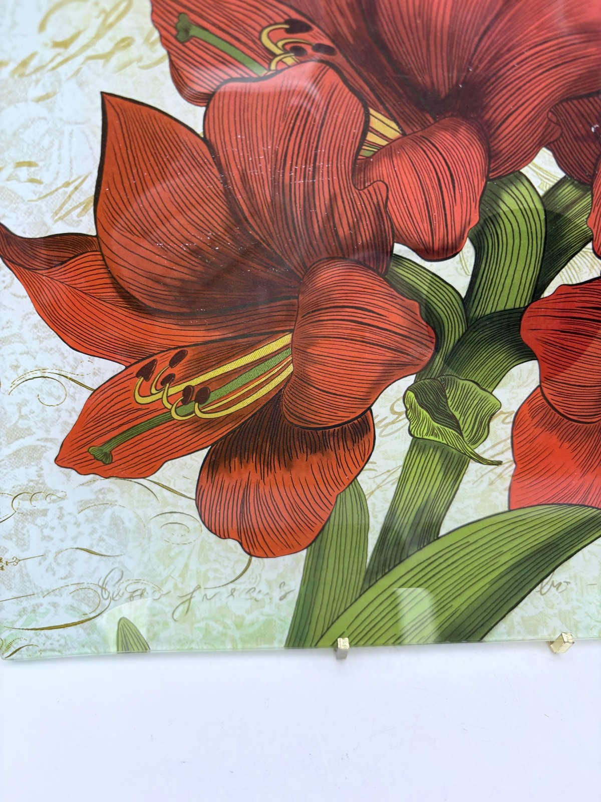 Ashland Holiday Home Accents Red Amaryllis Reverse Painted Glass Tray/Platter