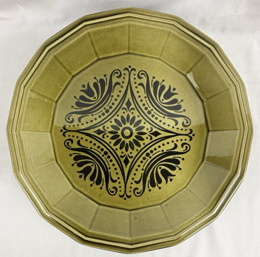 VTG RARE (4) Laughlin Bravado Olive Green Dover Ironstone 12″ Chop Dinner Plates