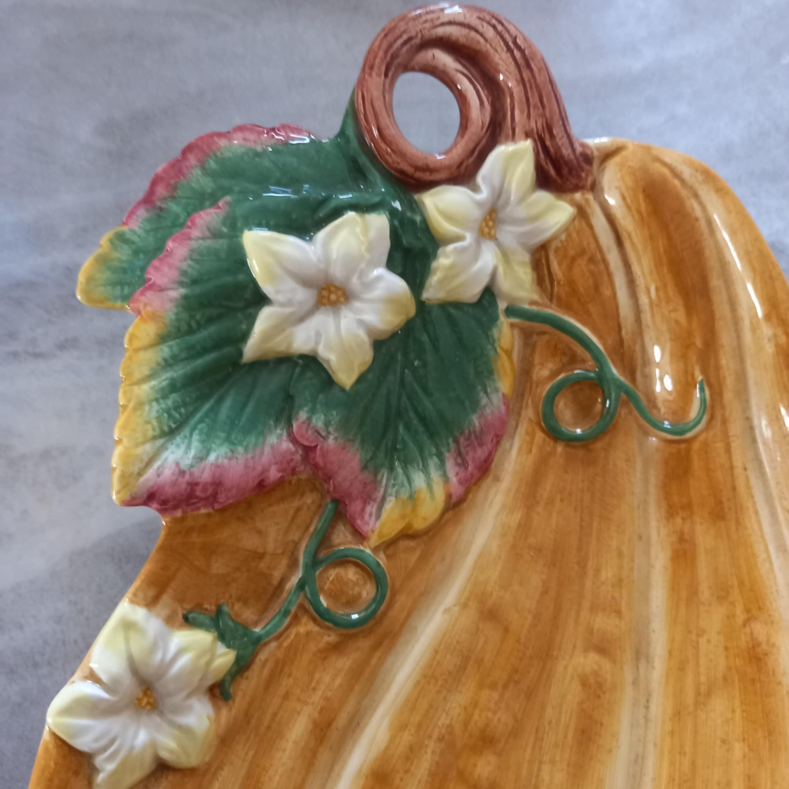 Fitz & Floyd Gardening Gourmet Pumpkin Plate Canapé Appetizer Cottagecore 9.25”