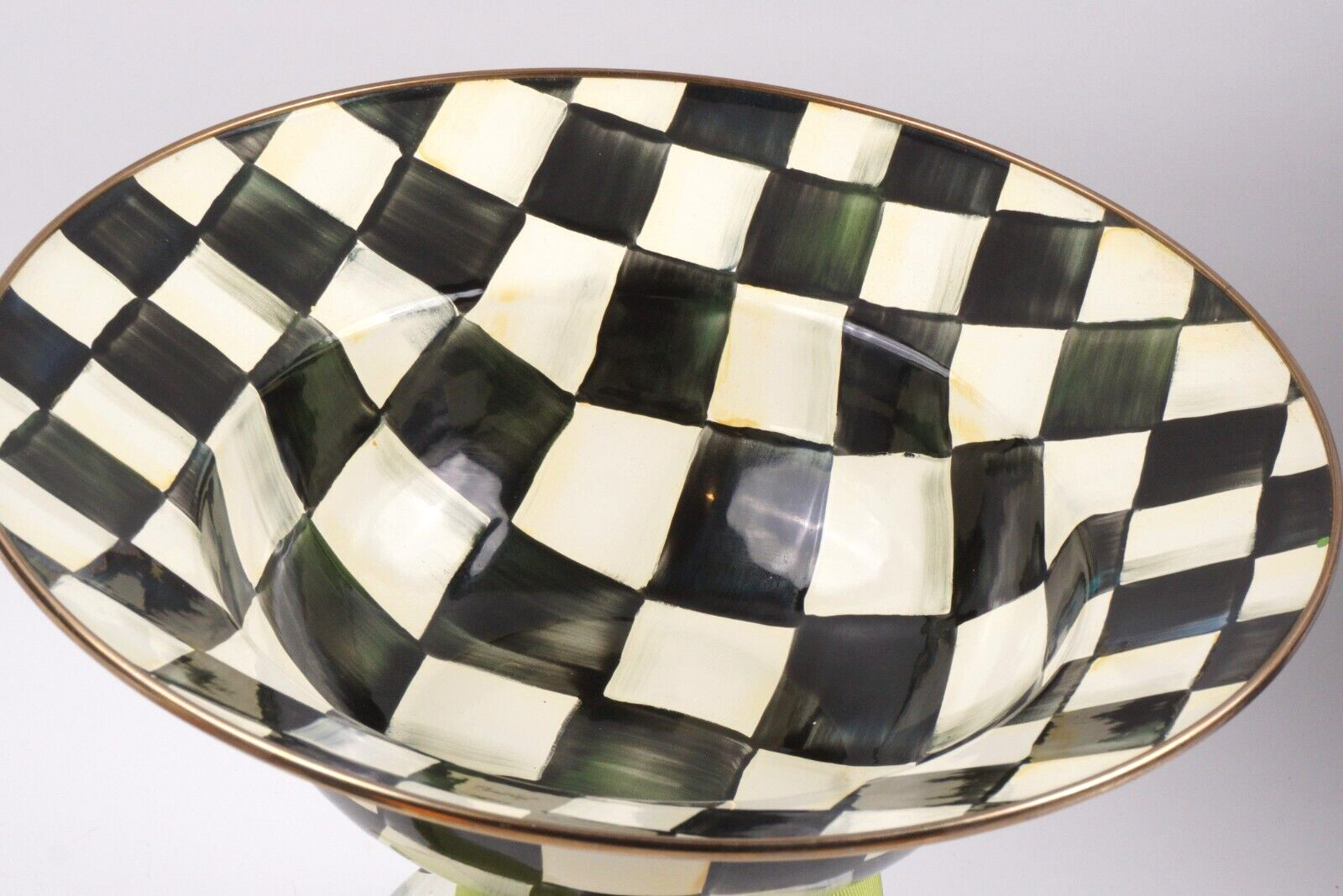Mackenzie Childs Courtly Check Large Compote Fruit Bowl Height 9″ tall 12″ dia